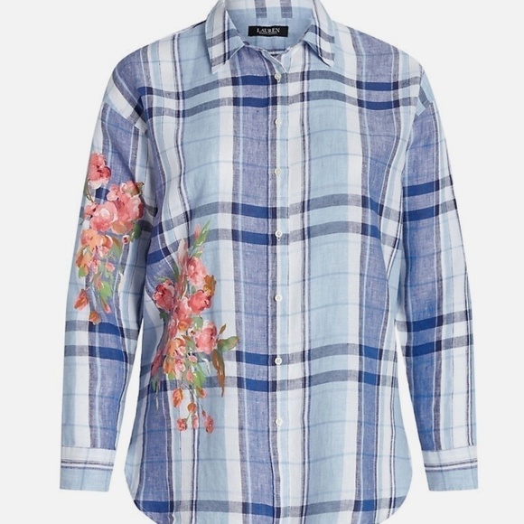 NWT Polo RALPH LAUREN LINEN PLED WHITE/BLUE FLORAL BUTTON DOWN SHIRT SIZE US XL - Picture 2 of 8